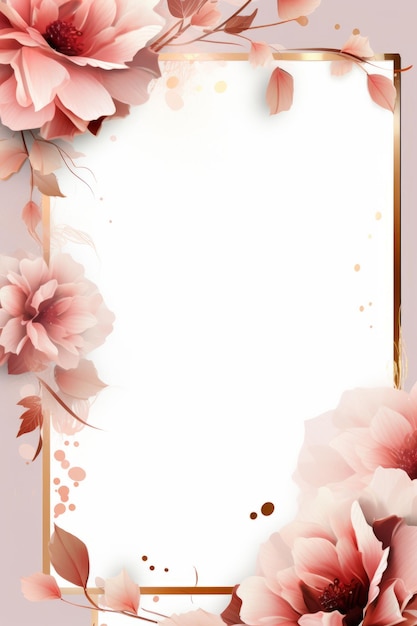 Photo fleurs roses sur un fond blanc avec un cadre carré