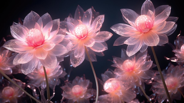 Fleurs roses sur fond bleu