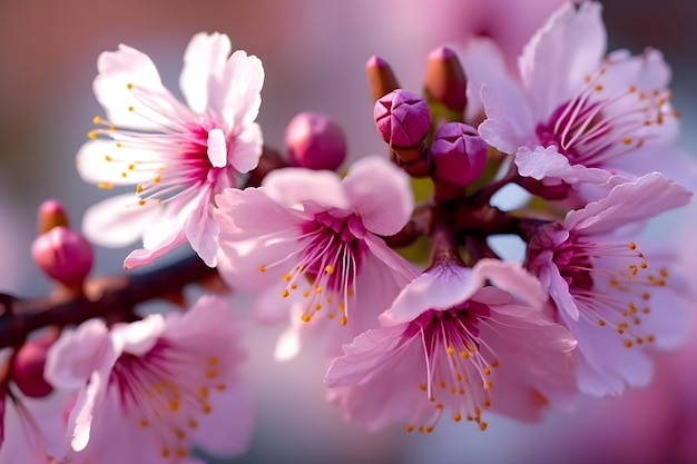 Fleurs roses printanières de cerisier japonais sakura Generative AI 2