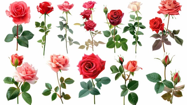 Des fleurs de roses réalistes modernes et détaillées sur blanc pour la conception