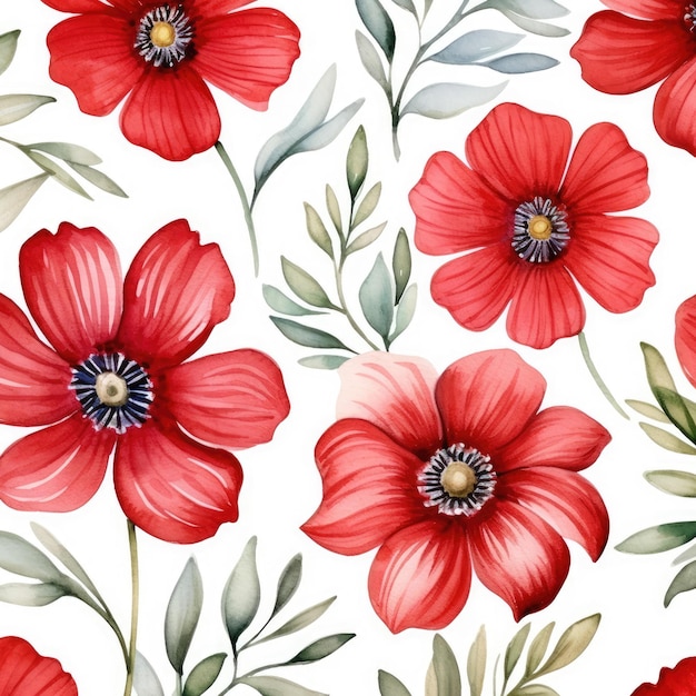 Fleurs rouges aquarelle motifs sans couture aquarelle image de fleurs florales