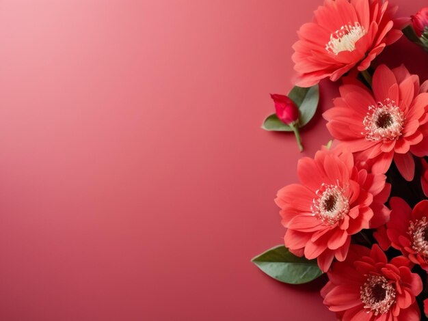 fleurs rouges claires douces avec un espace blanc sur le fond rouge