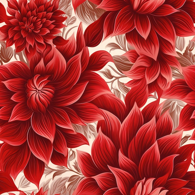 Fleurs rouges sur fond beige.