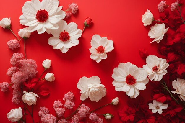 Des fleurs rouges avec un fond mural de texture montrant l'amour et un espace vide pour le texte