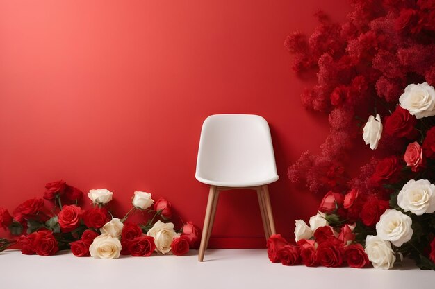 Des fleurs rouges avec un fond mural de texture montrant l'amour et un espace vide pour le texte