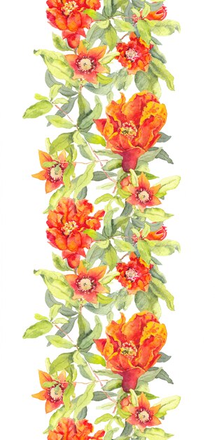 Fleurs rouges de grenade Cadre floral répétitif Aquarelle