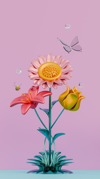 Les fleurs de la saison printanière 3D Illustration de fond