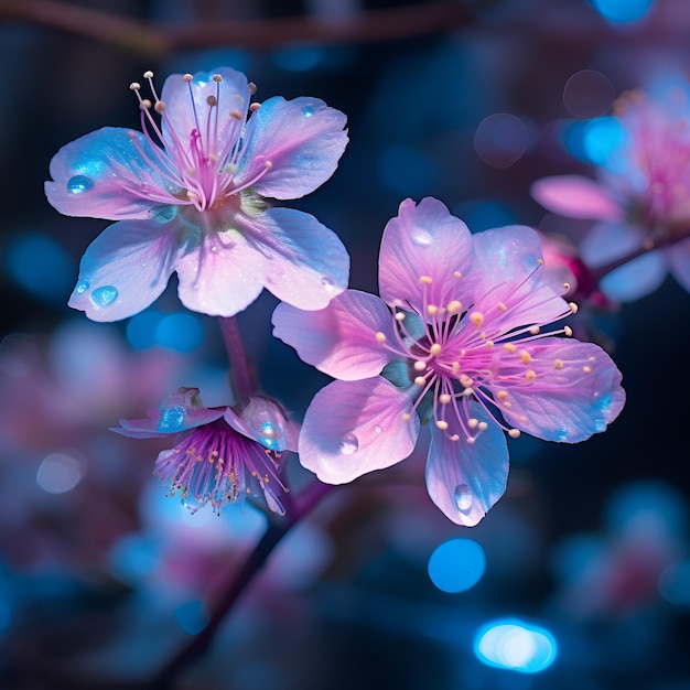 Les fleurs de sakura dans l'eau les fleurs de cerises roses les pétales avec des gouttes l'IA générative
