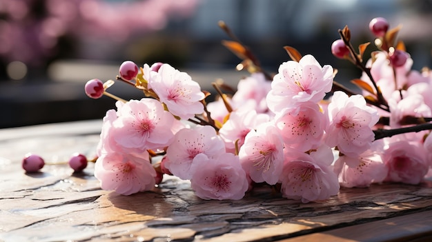 Les fleurs de sakura fleurissent avec le thème de la réflexion du printemps AI générative