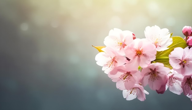 Fleurs de Sakura ou fleurs de cerisier en pleine floraison sur fond rose et espace de copie de fond pour le texte bon comme bannière et fond d'écran salutations de saison et autre matériel de conception