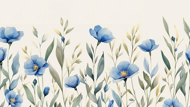 Fleurs sauvages bleues sur fond blanc pour l'impression de fond de produit ou de tasse AI générative