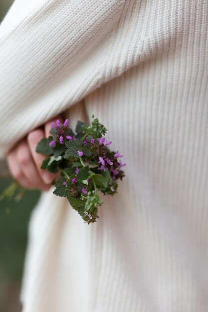 Photo fleurs sauvages dans une main féminine