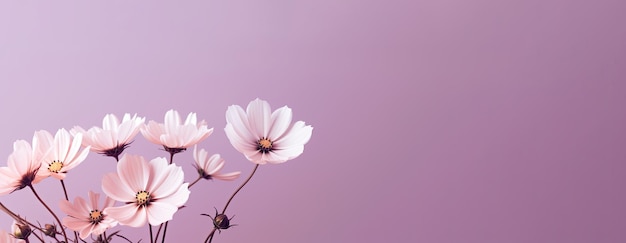 Fleurs sauvages de printemps et d'été sur fond violet pastel AI générative