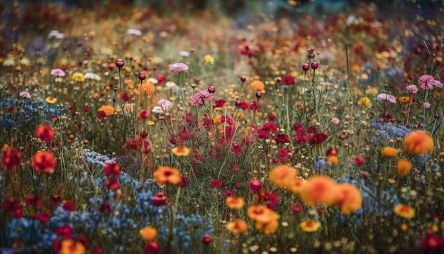 Photo des fleurs sauvages vibrantes fleurissent dans un paysage de prairie paisible généré par l'ia