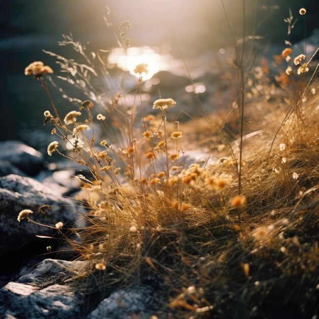 Des fleurs séchées dans des pierres