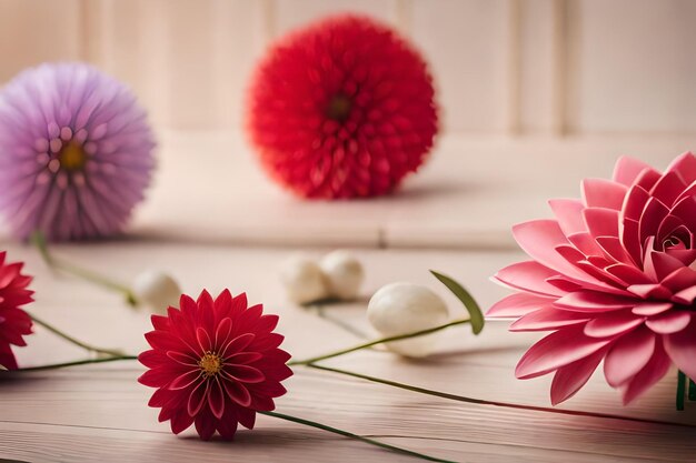 Fleurs sur une table avec un fond blanc