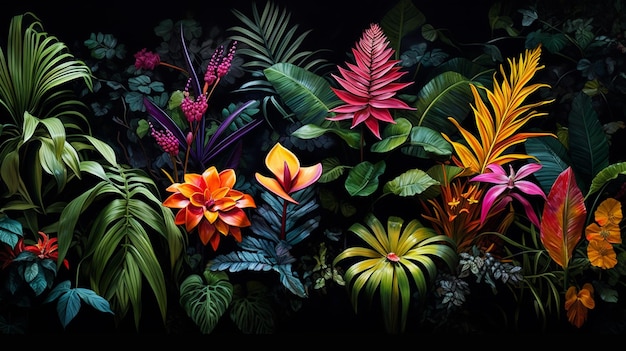 Photo fleurs tropicales sur fond noir