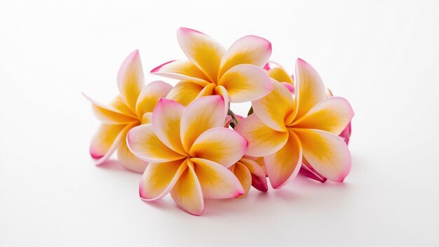 Fleurs tropicales frangipani plumeria isolées sur un fond blanc