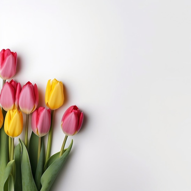 Fleurs de tulipes sur fond blanc AI générative