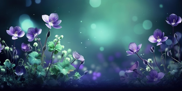 Fleurs vertes fleurissent dans l'espace printemps beaux fleurs de fond nature feuille de copie violette