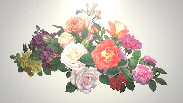 Fleurs Vintage Gros Plan, Fond De Mariage. Illustration 3d De Style Pastel élégant Et Luxueux