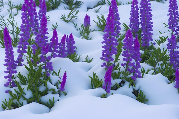 Fleurs violettes dans la neige