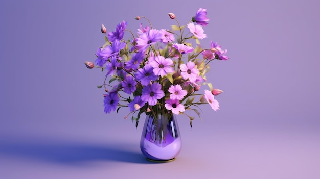 Fleurs violettes dans un vase sur fond violet