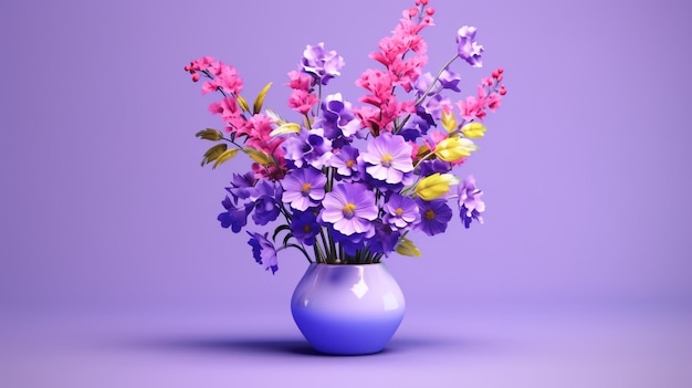 Fleurs violettes dans un vase sur fond violet