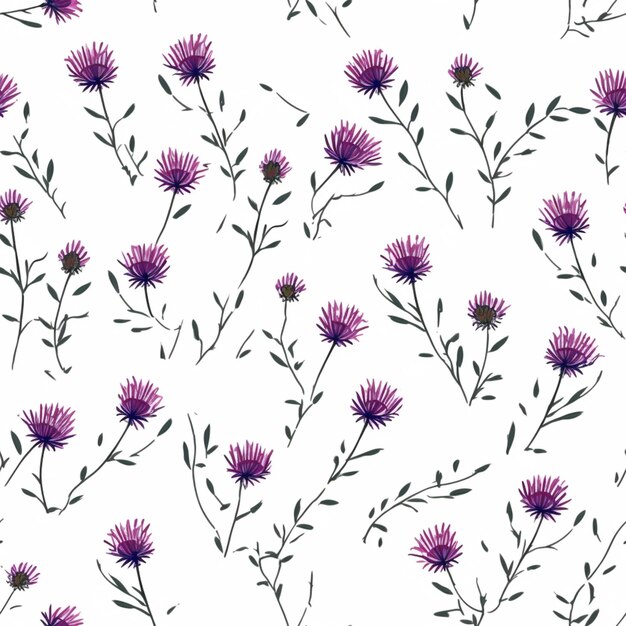 Fleurs violettes sur fond blanc avec feuilles vertes générative ai