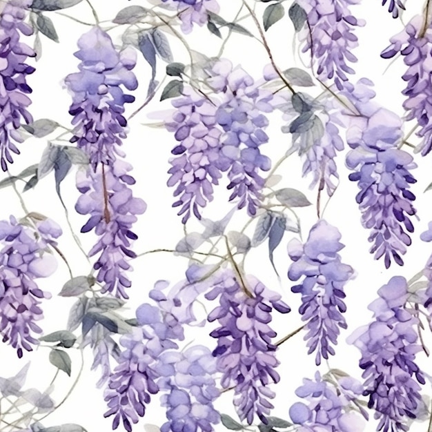 Fleurs violettes sur fond blanc avec feuilles vertes générative ai