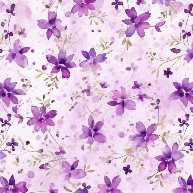 Des fleurs violettes sur un fond blanc avec de la peinture à l'aquarelle générative ai