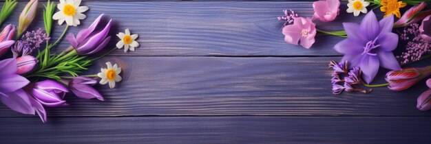 Photo fleurs violettes sur fond de bois