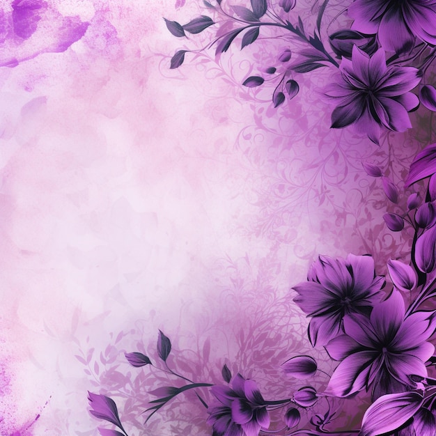 fleurs violettes sur fond rose avec un effet grunge ai génératif