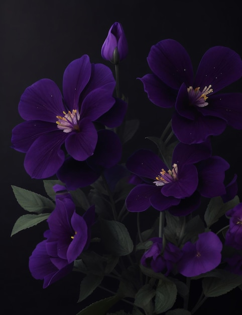 Des fleurs violettes sur un fond sombre