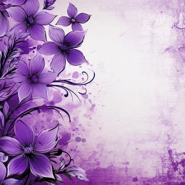fleurs violettes sur fond violet avec une IA générative d'effet grunge