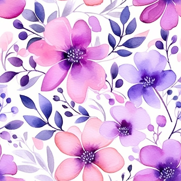 fleurs violettes et roses sur un fond blanc