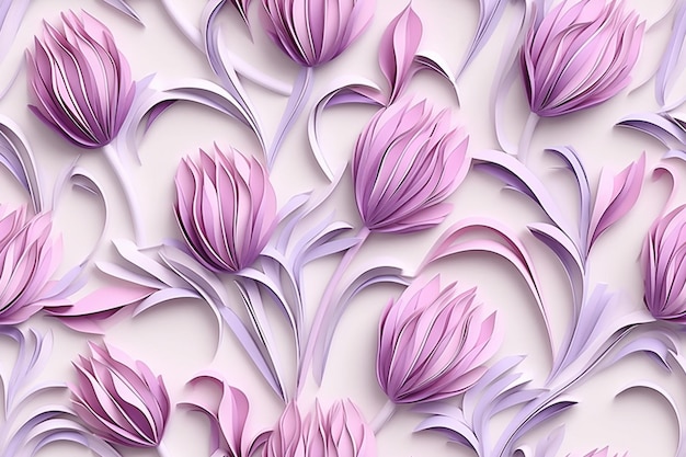 les fleurs violettes sont découpées dans du papier et placées sur une surface blanche ai générative