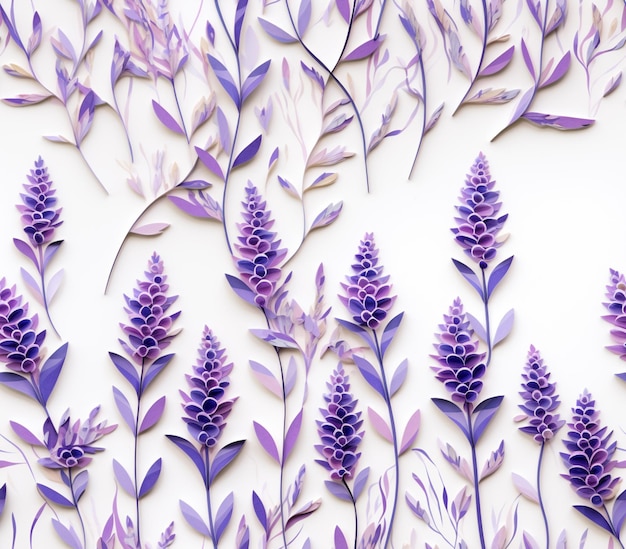 les fleurs violettes sont disposées sur une surface blanche avec des feuilles violettes génératives ai