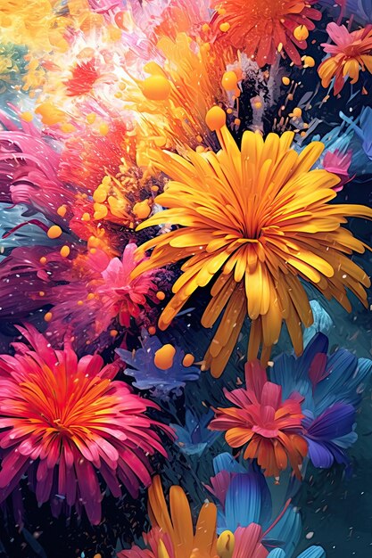 Photo des fleurs vives et colorées dans un style de portrait vivante peinture à l'huile aquarelle