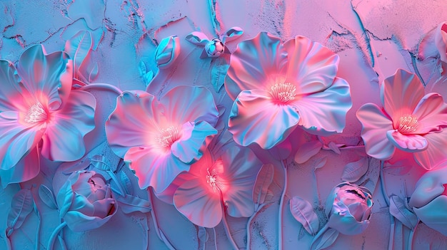 Fleurs volumétriques décoratives avec éclairage au néon