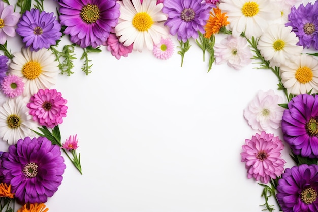 fleurs de zinnia sur blanc avec espace de copie