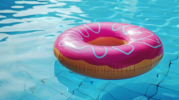 Float de piscine à beignets roses sur de l'eau gazeuse Vibes d'été et temps de loisirs Idéal pour la relaxation et la fête à la piscine Concept Design amusant Thème de récréation AI