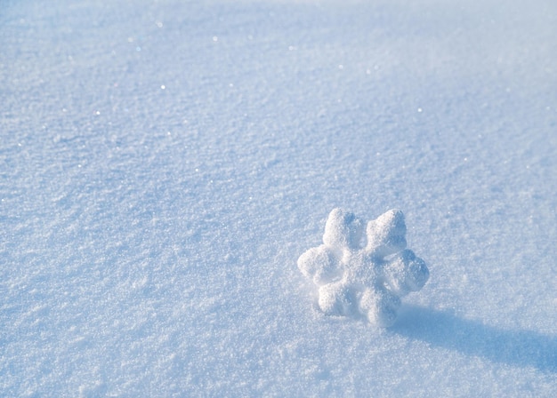 Flocon de neige de Noël sur la neige le jour d'hiver ensoleillé glacial Résumé fond défocalisé avec bokeh