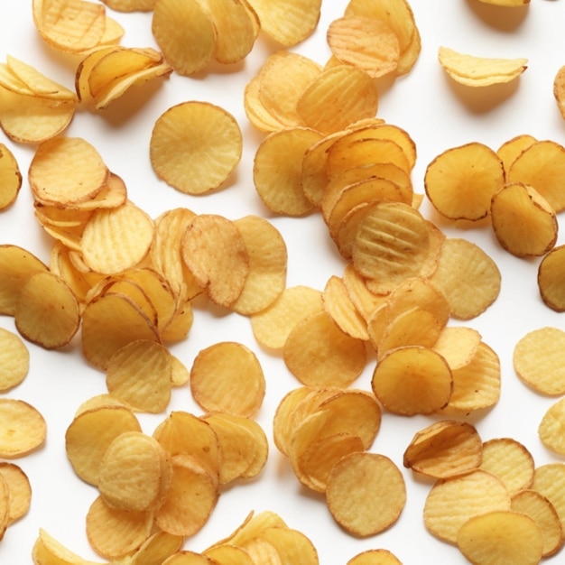 Des flocons de maïs gratuits Des chips de pommes de terre gratuits isolés sur du blanc