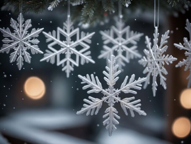 Flocons de neige sur un arbre de Noël