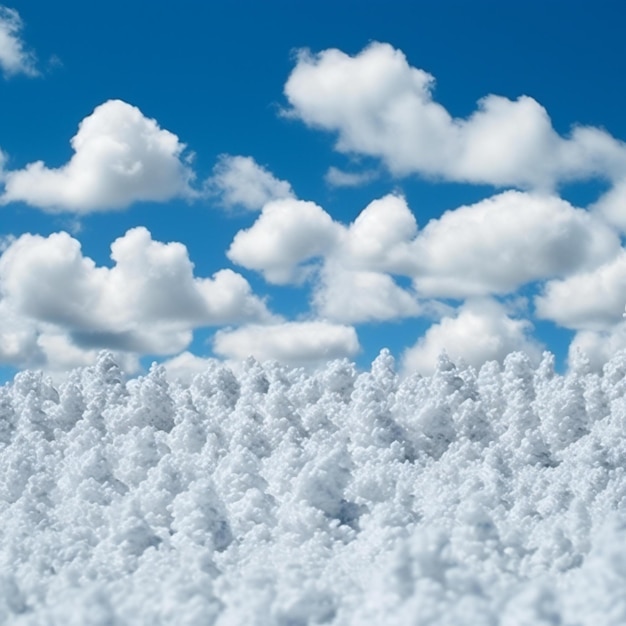 Photo des flocons de neige blancs et moelleux sur un fond de ciel bleu avec des nuages