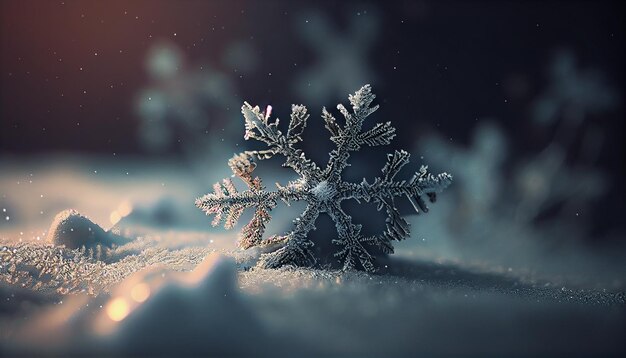 Flocons de neige dans la neige Paysage d'hiver générative ai