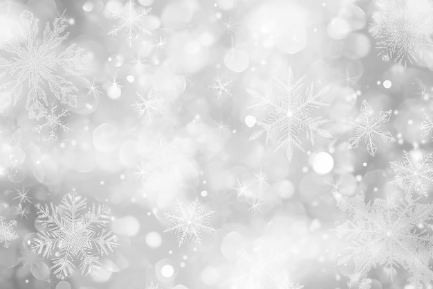 Des flocons de neige sur un fond blanc avec un fond flou et un espace pour ajouter du texte