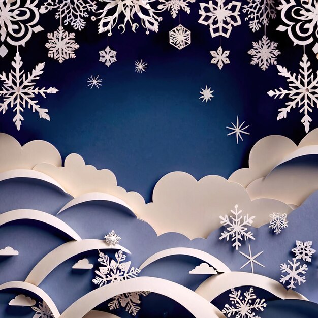 Flocons de neige et nuages temps d'hiver dessin traditionnel fait de papier papier traditionnel