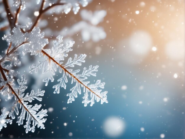 Photo des flocons de neige tombant sur le ciel nocturne à l'arrière-plan blanc bokeh avec de la neige blanche et des flocs de neige sur un dos bleu